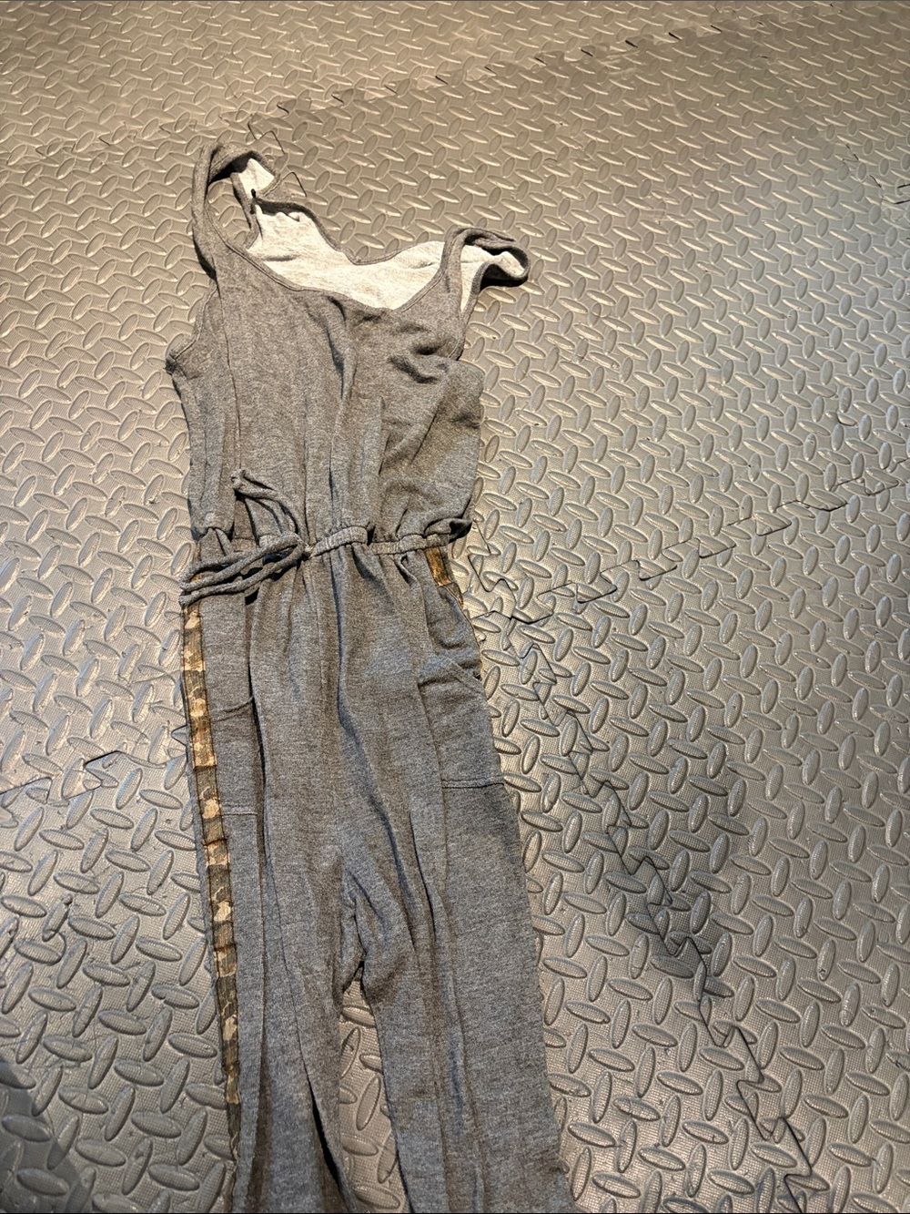 Vintage Havana Gray Sleeveless Jumpsuit with Camo Side Trim
